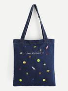 Romwe Embroidered Galaxy Denim Shopper Bag