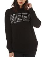 Romwe Letter Pattern Loose Black Sweater