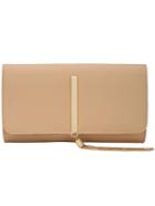 Romwe Khaki Chain Cluth With Front Metal Tassel
