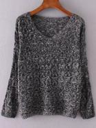 Romwe Black V Neck Loose Textured Sweater