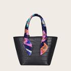 Romwe Twilly Scarf Decor Croc Embossed Tote Bag