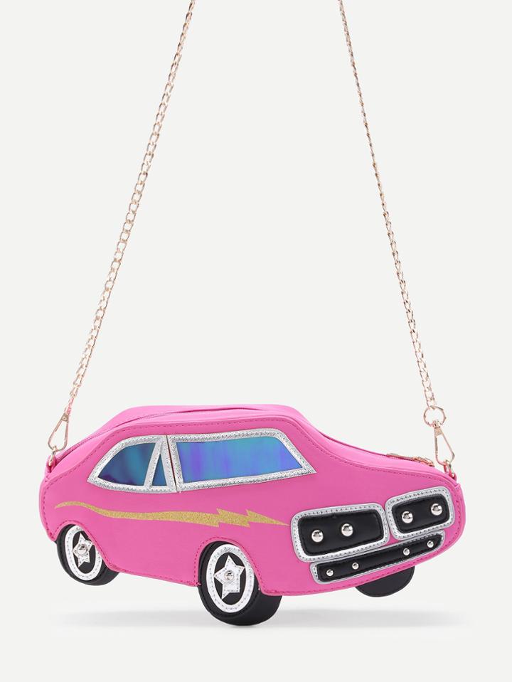 Romwe Car Shaped Pu Crossbody Bag With Chain