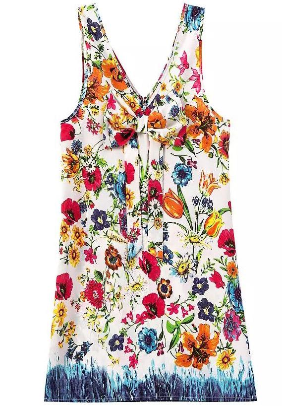 Romwe Multicolor V Neck Sleeveless Floral Dress