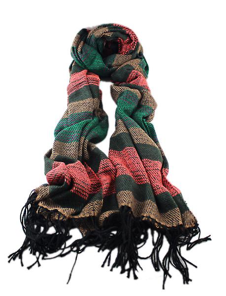 Romwe Tassel Color Block Scarf-green
