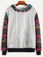 Romwe Contrast Sleeve And Hooded Sweatshirt With Kangaroo Pocket