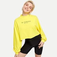 Romwe Drop Shoulder Letter Print Crop Pullover