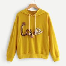 Romwe Pearl And Tassel Detail Embroidered Hoodie
