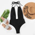 Romwe U-plunge Self Tie Open Back One Piece Swim