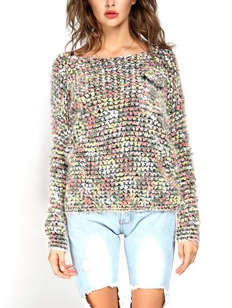 Romwe Round Neck Loose Yellow Sweater