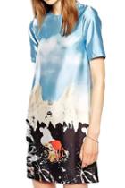 Romwe Scrawl Print Blue Shift Dress