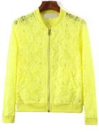 Romwe Lace Yellow Jacket With Zipper