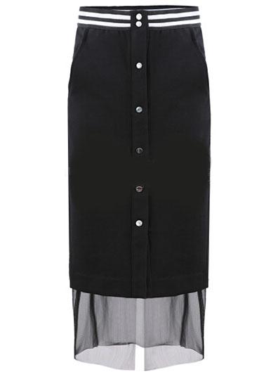Romwe Single-breasted Mesh Bodycon Skirt