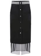 Romwe Single-breasted Mesh Bodycon Skirt