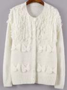 Romwe White Bow Embellished Button Up Cardigan