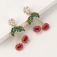 Romwe Cherry Shaped Gemstone Engraved Drop Earring 1pair