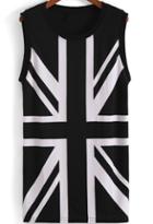 Romwe Black Round Neck Union Jack Print Tank Top