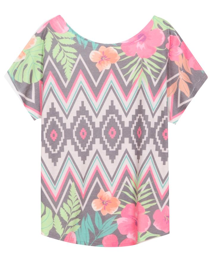 Romwe Diamond Print Loose T-shirt