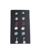 Romwe 6 Pairs/set Red Blue Color Rhinestone Jewelry Stud Earring Set