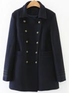 Romwe Navy Striped Cuff Double Breasted Coat