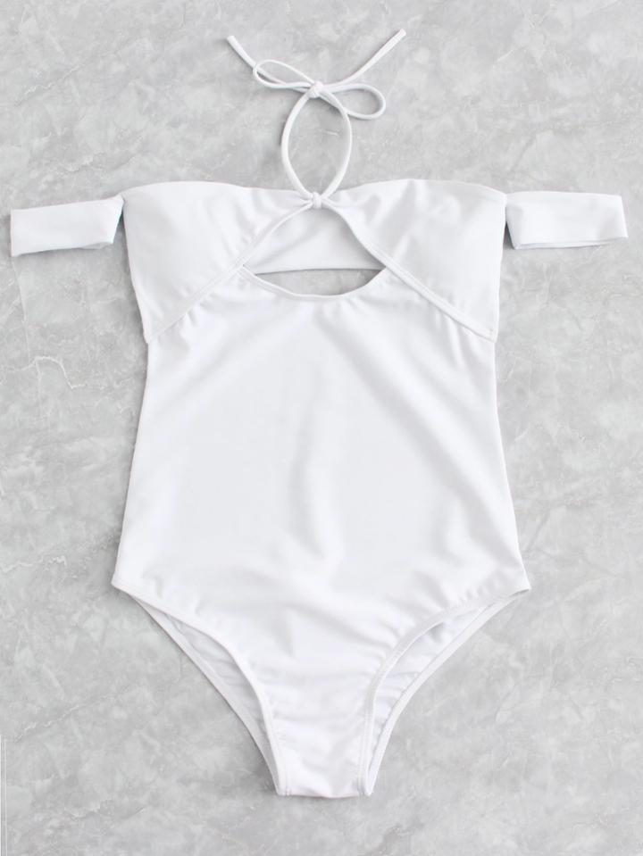 Romwe Off The Shoulder Cutout Swimsuit