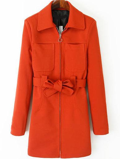 Romwe Lapel Zipper Pockets Belt Coat
