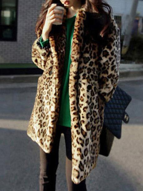 Romwe Lapel Leopard Long Coat