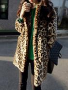 Romwe Lapel Leopard Long Coat