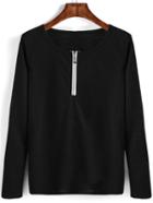 Romwe Long Sleeve Black T-shirt With Zipper
