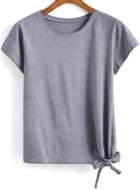 Romwe Round Neck Knotted T-shirt