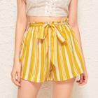 Romwe Paperbag Waist Stripe Belted Shorts