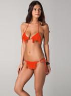 Romwe Fringe Triangle Bikini Set - Fluorescent Orange