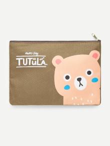 Romwe Bear Print Pouch