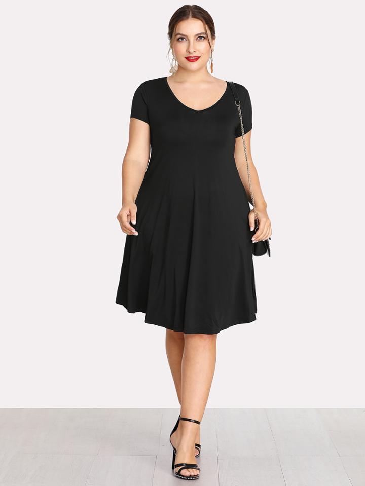 Romwe V Neckline Basic Dress