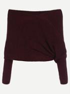 Romwe Burgundy Marled Off The Shoulder Cross Wrap Sweater