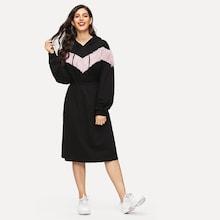 Romwe Contrast Faux Fur Chevron Sweatshirt Dress
