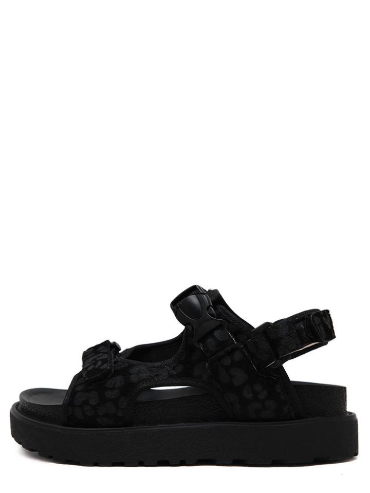 Romwe Black Peep Toe Thick-soled Velcro Sandals