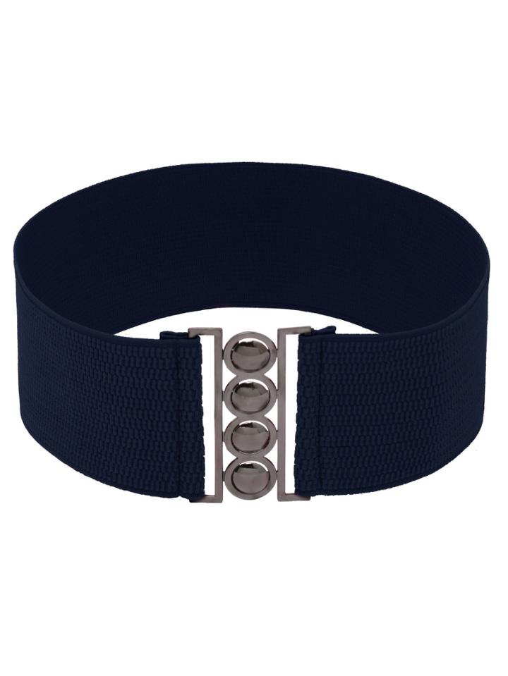 Romwe Polished Interlock Buckle Blue Wide Elastic Belt
