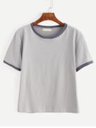 Romwe Grey Contrast Trim T-shirt
