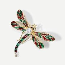 Romwe Faux Pearl Color Block Dragonfly Brooch