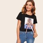 Romwe Figure Patch Bow Front Tee