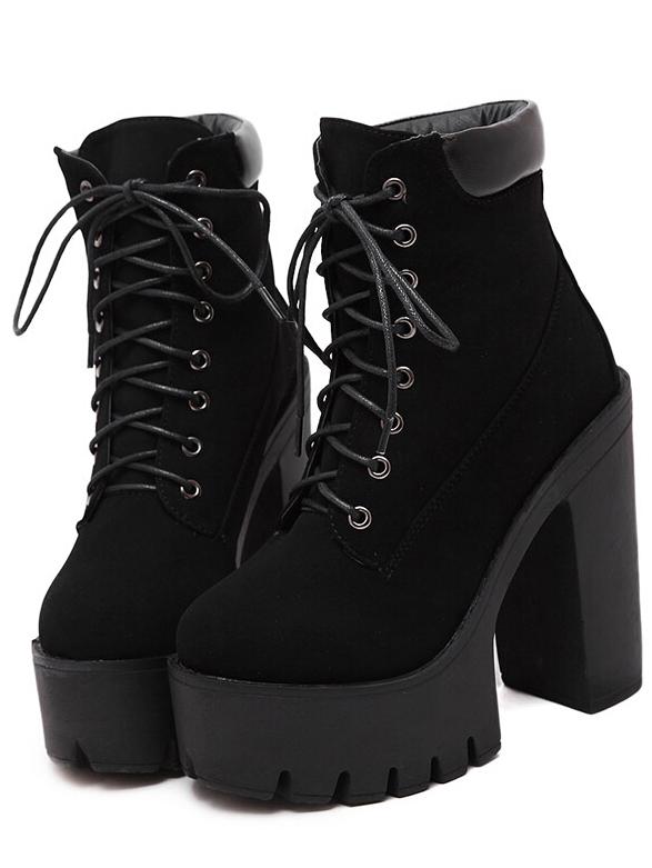Romwe Black Chunky High Heel Hidden Platform Boots