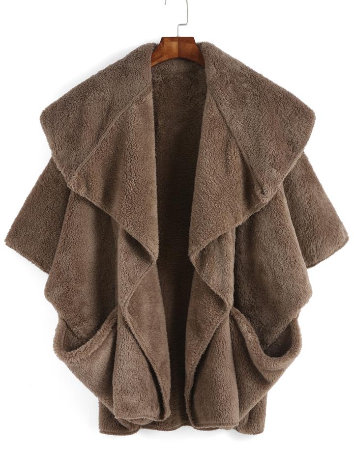 Romwe Lapel Pockets Dolman Khaki Coat
