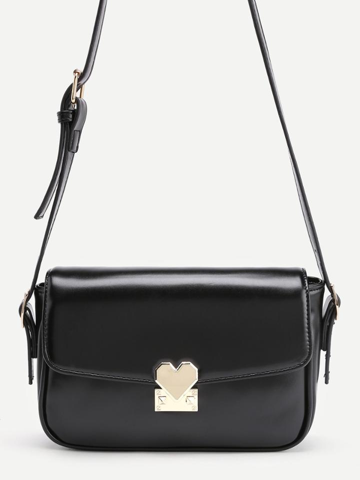 Romwe Heart Shaped Lock Flap Pu Shoulder Bag