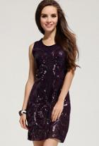 Romwe Sequined Slim Tank Purple Dress