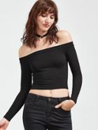 Romwe Black Off The Shoulder Crop T-shirt