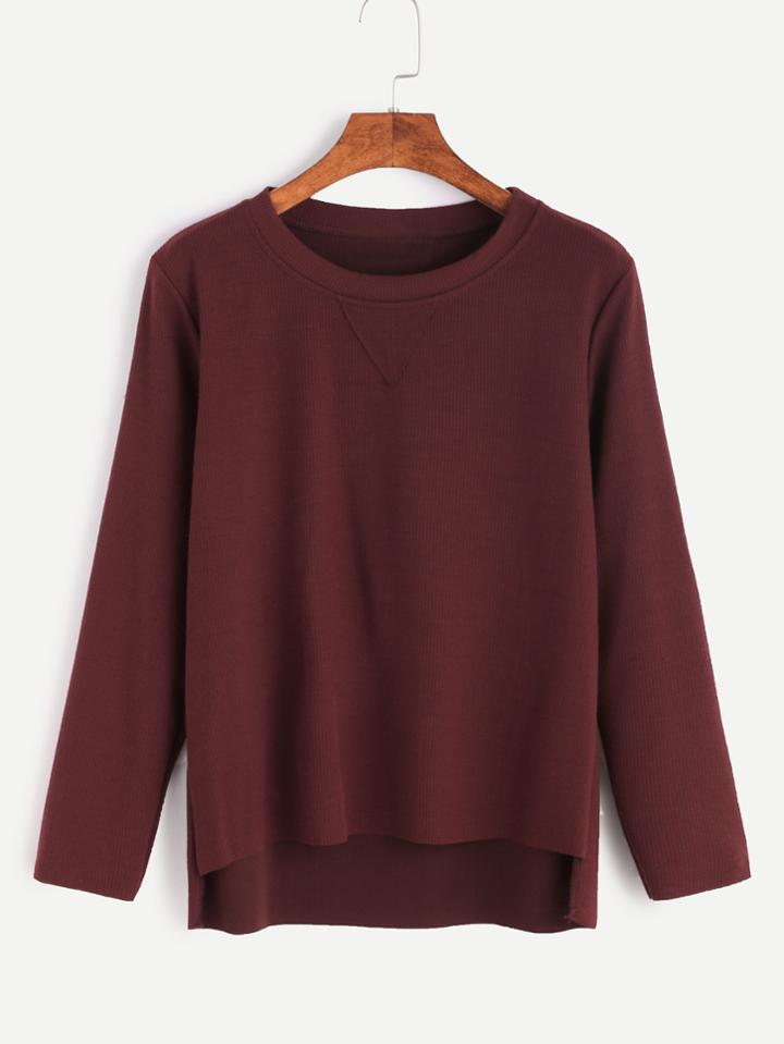 Romwe Burgundy Split Side High Low T-shirt