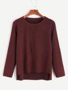 Romwe Burgundy Split Side High Low T-shirt