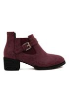 Romwe Pin Buckled Red Ankle Boots