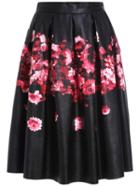 Romwe Florals Zipper Pleated Skirt