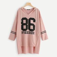 Romwe Stepped Hem Varsity Print Hoodie